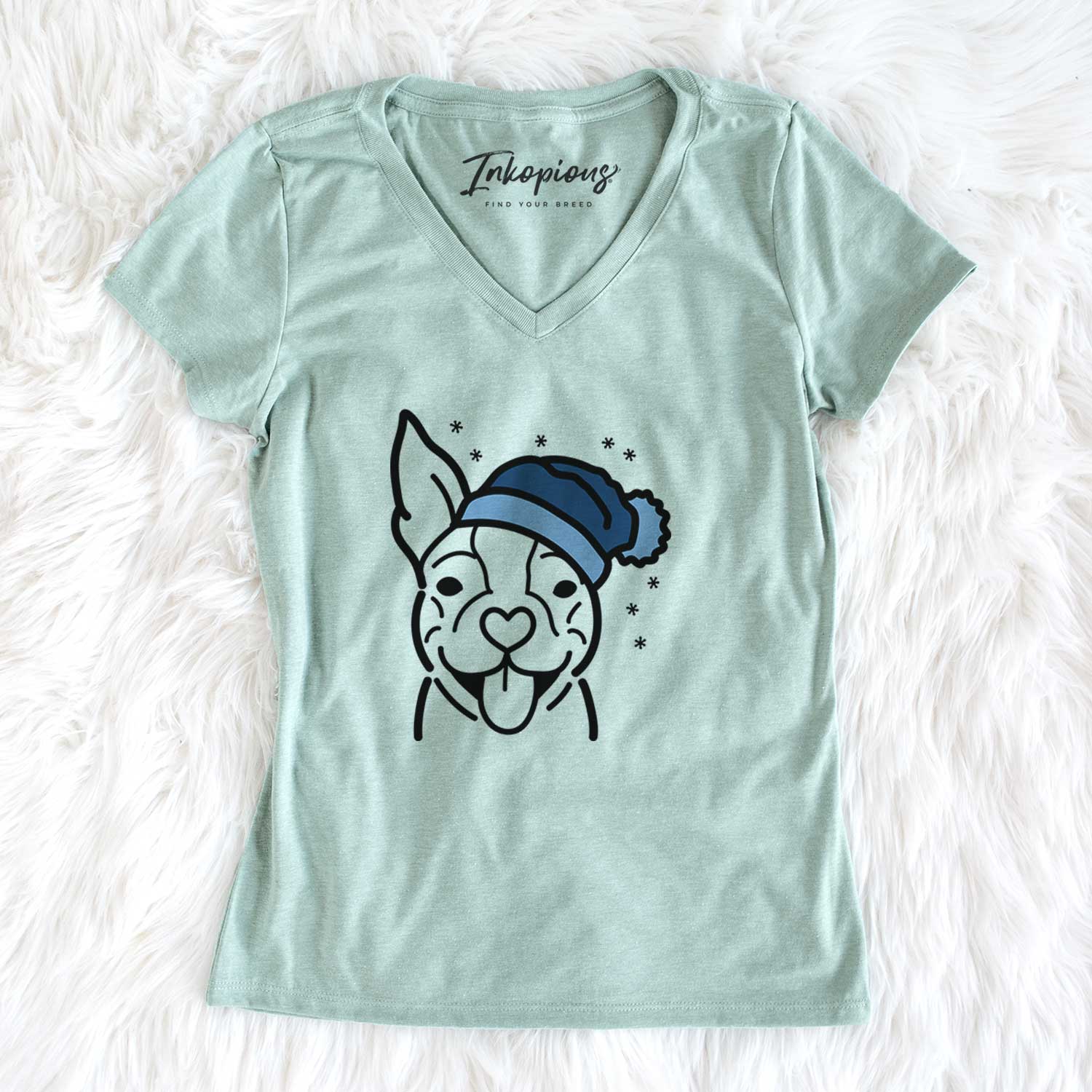 Frosty Happy Boston Terrier - Women's V-neck Shirt