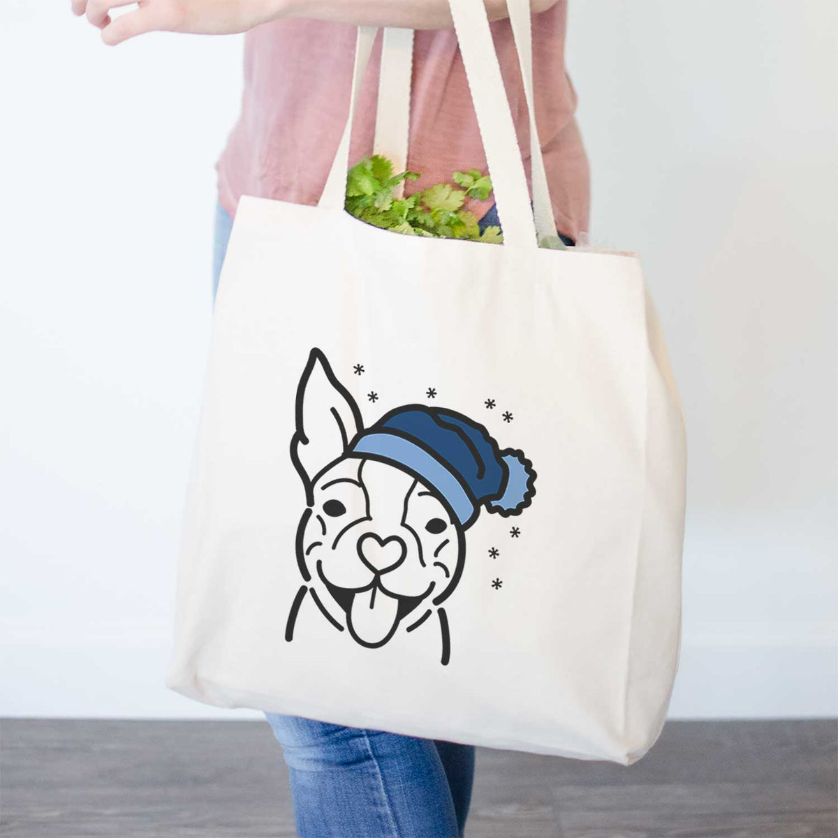 Frosty Happy Boston Terrier - Tote Bag