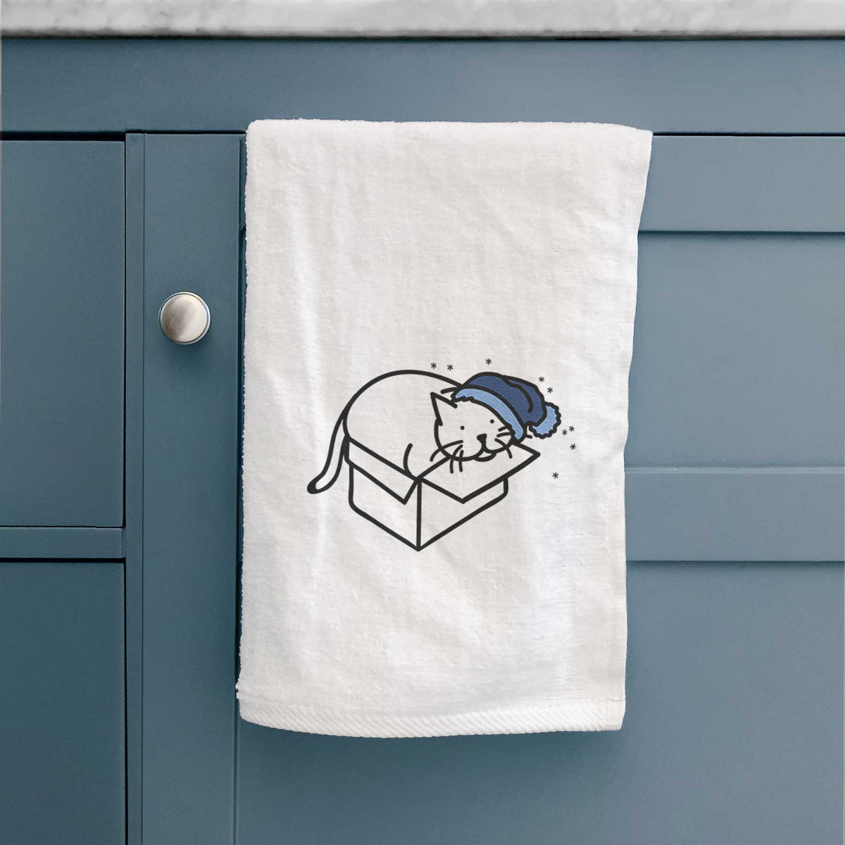 Frosty Cat in a Box - Charlie - Decorative Hand Towel