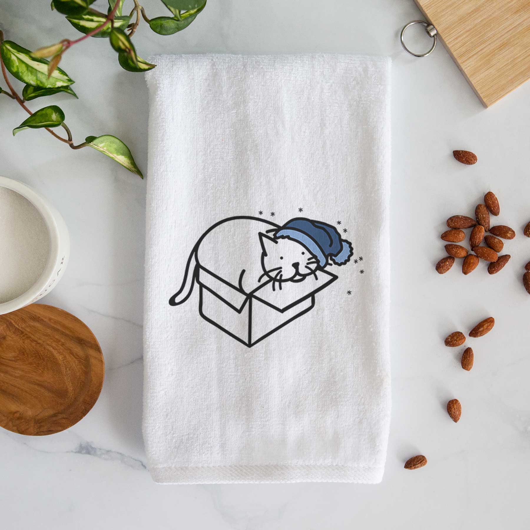 Frosty Cat in a Box - Charlie - Decorative Hand Towel