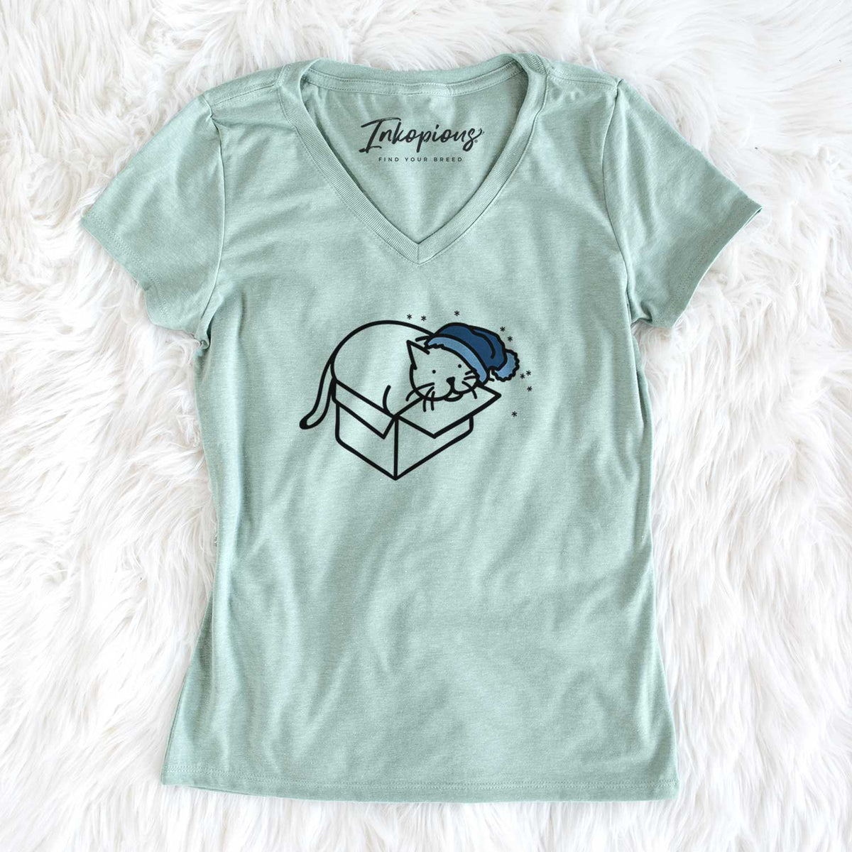 Frosty Cat in a Box - Charlie - Women&#39;s V-neck Shirt