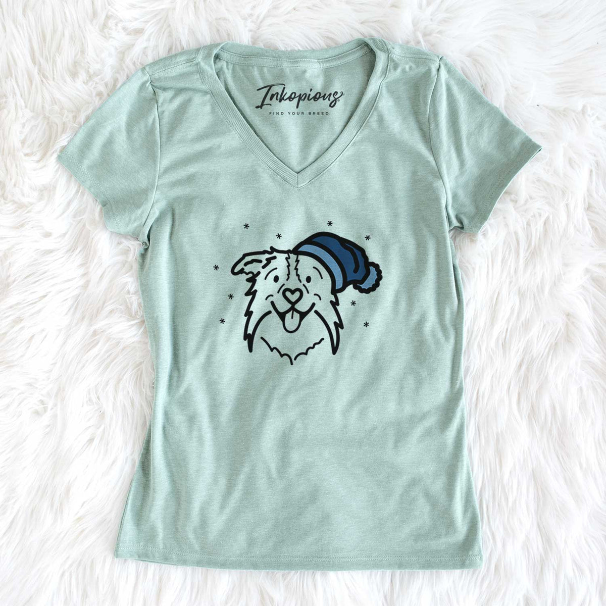 Frosty Border Collie - Cricket - Women&#39;s V-neck Shirt