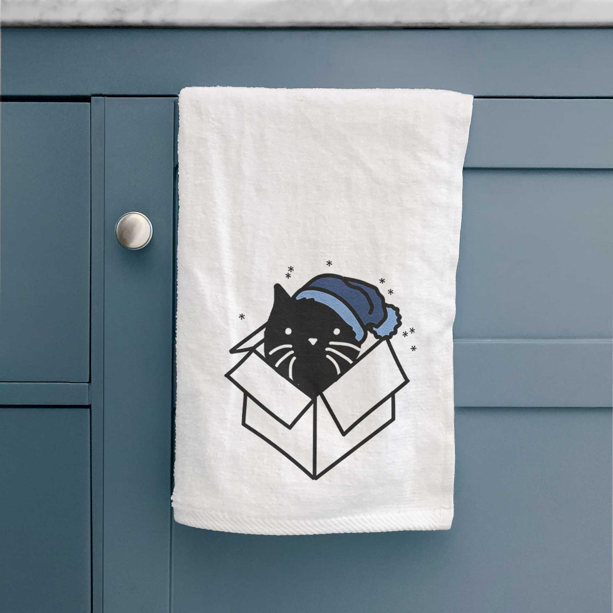 Frosty Black Cat in a Box - Doc - Decorative Hand Towel