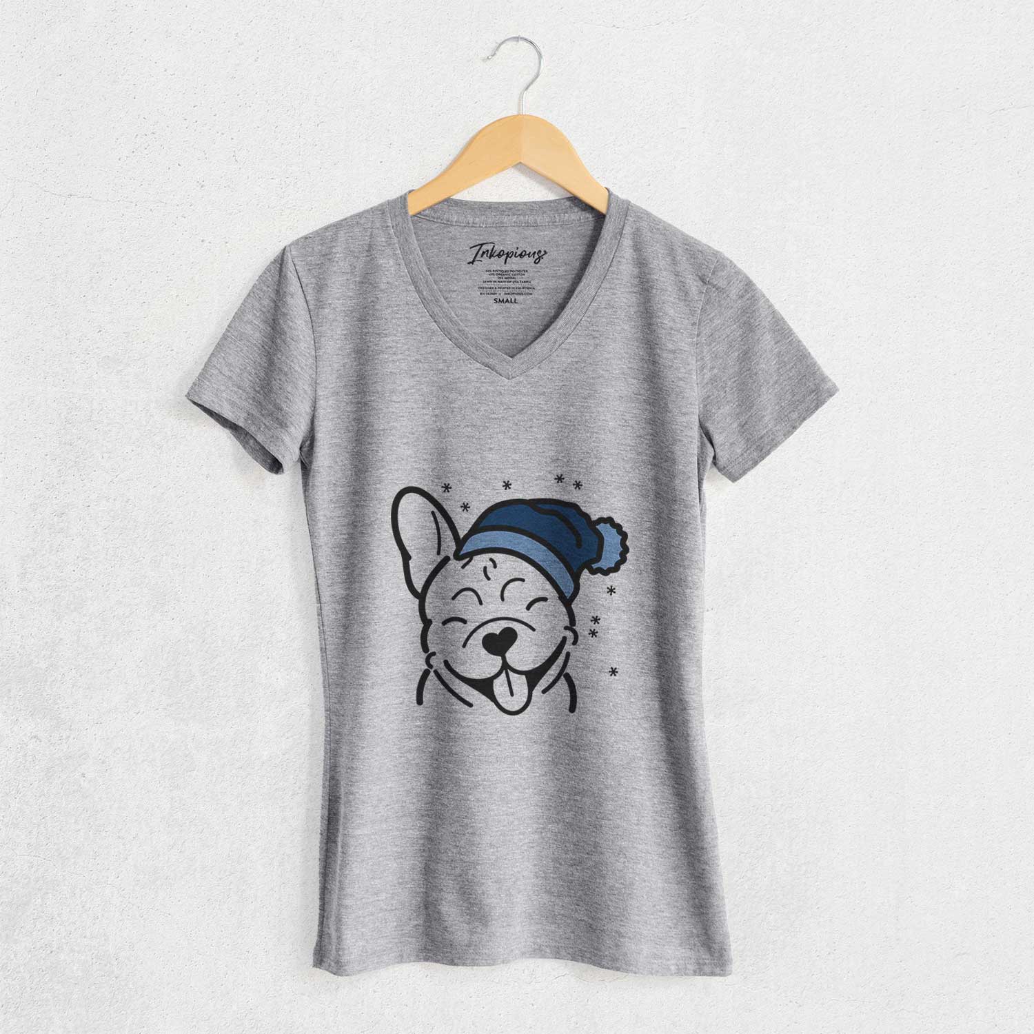 Frosty French Bulldog - Women's V-neck Shirt