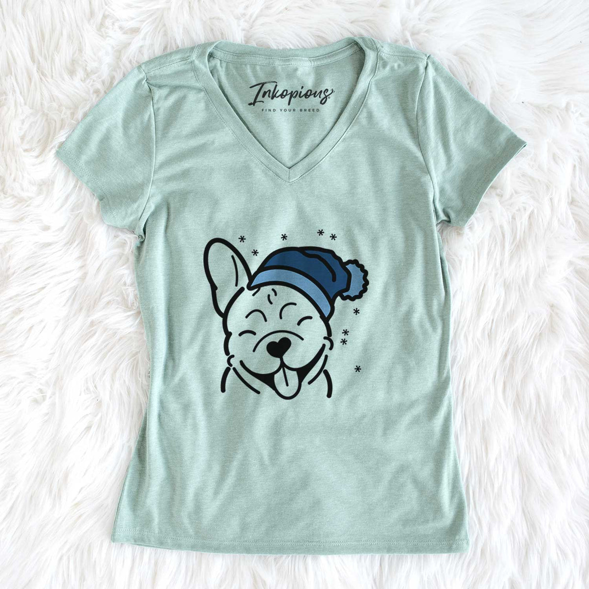 Frosty French Bulldog - Women&#39;s V-neck Shirt