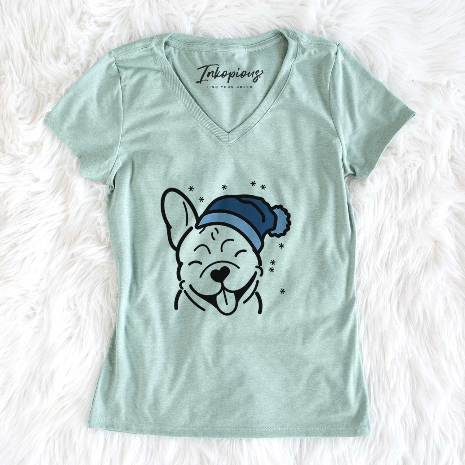 Frosty French Bulldog - Women's V-neck Shirt