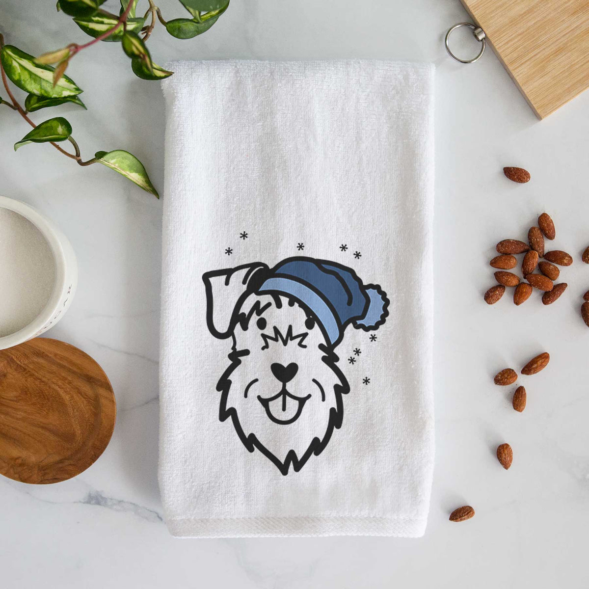 Frosty Schnauzer Natural Ears - Decorative Hand Towel