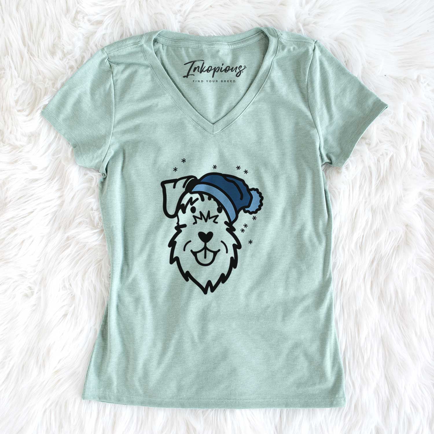 Frosty Schnauzer Natural Ears - Women's V-neck Shirt