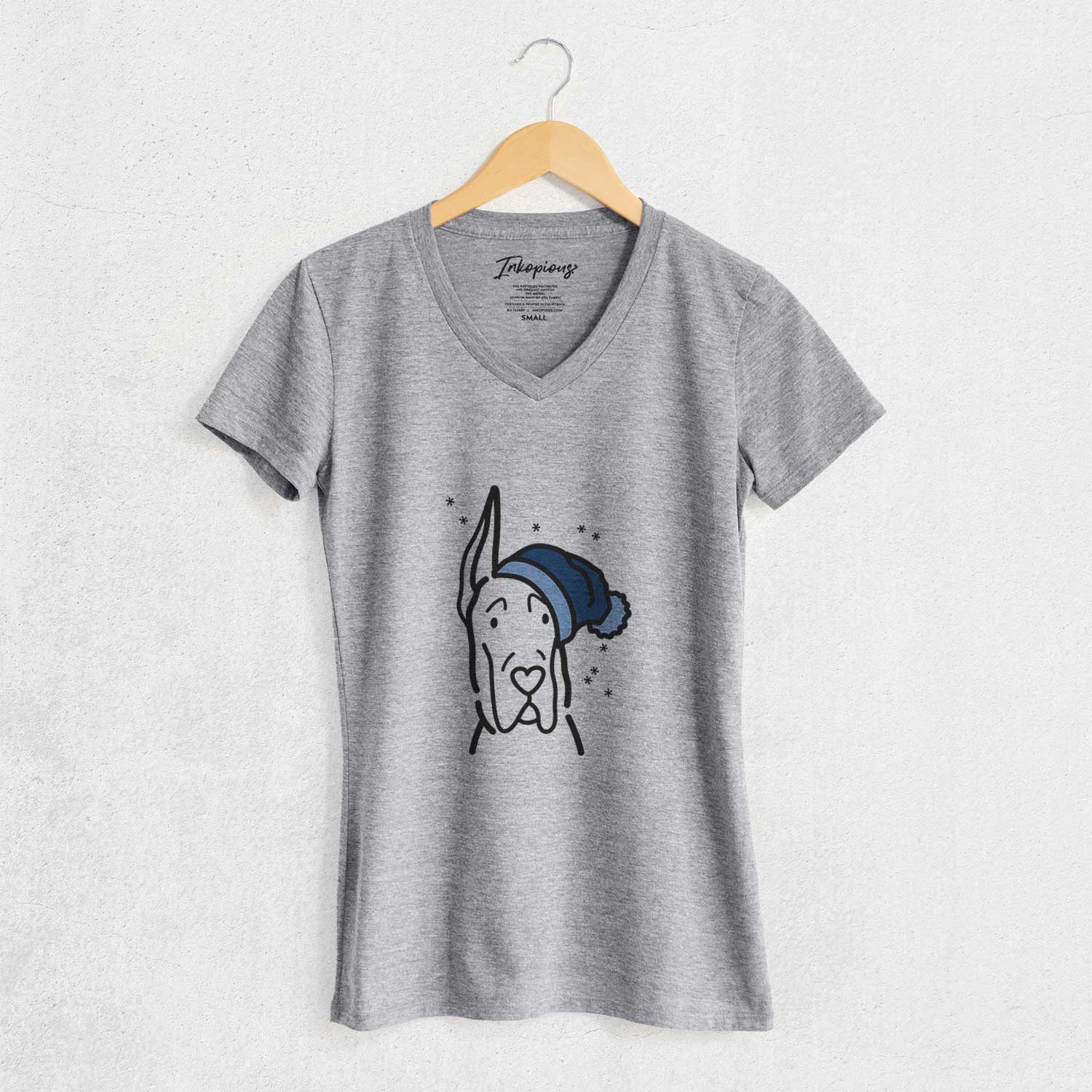 Frosty Great Dane with Cropped Ears - Women's V-neck Shirt