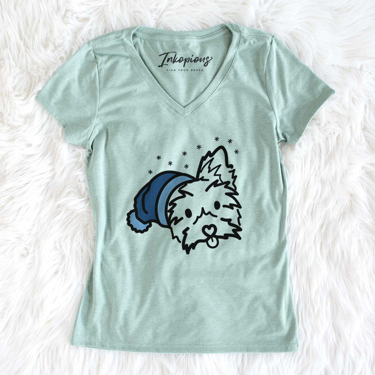 Frosty Yorkshire Terrier - Luna - Women&#39;s V-neck Shirt