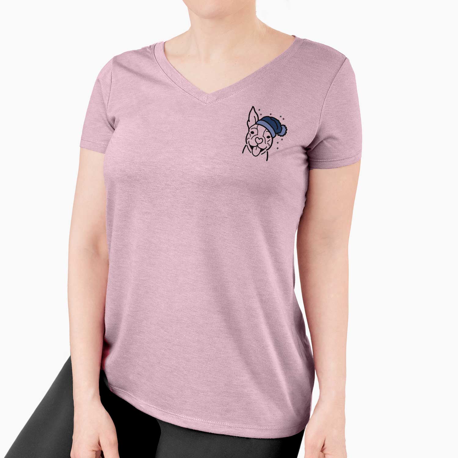 Frosty Happy Boston Terrier - Women's V-neck Shirt