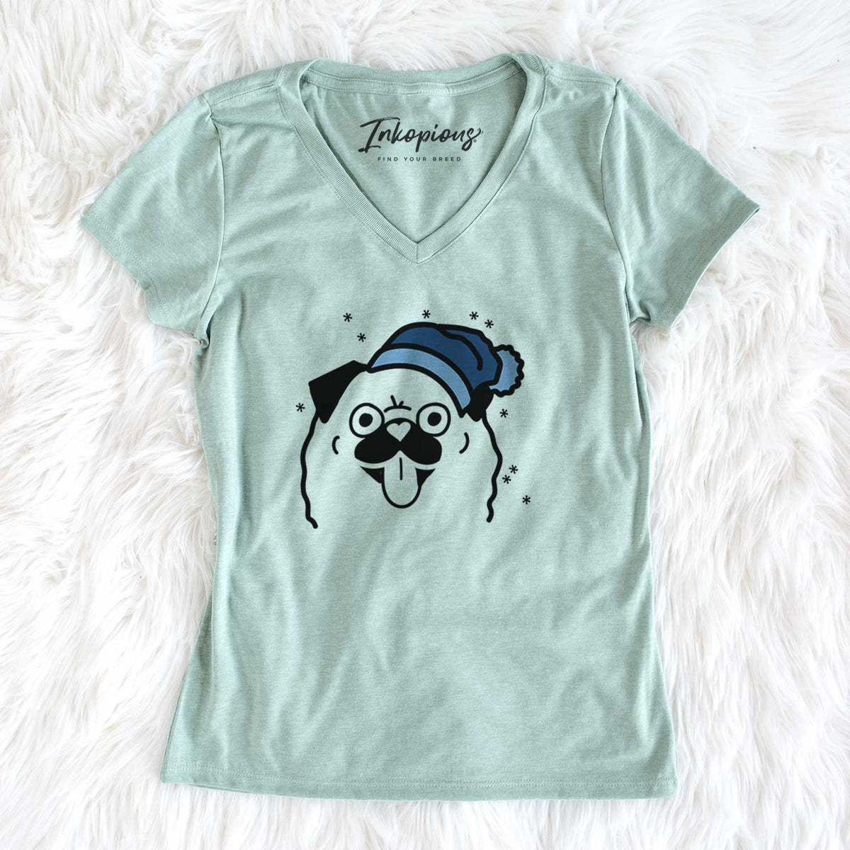 Frosty Pug - Women&#39;s V-neck Shirt