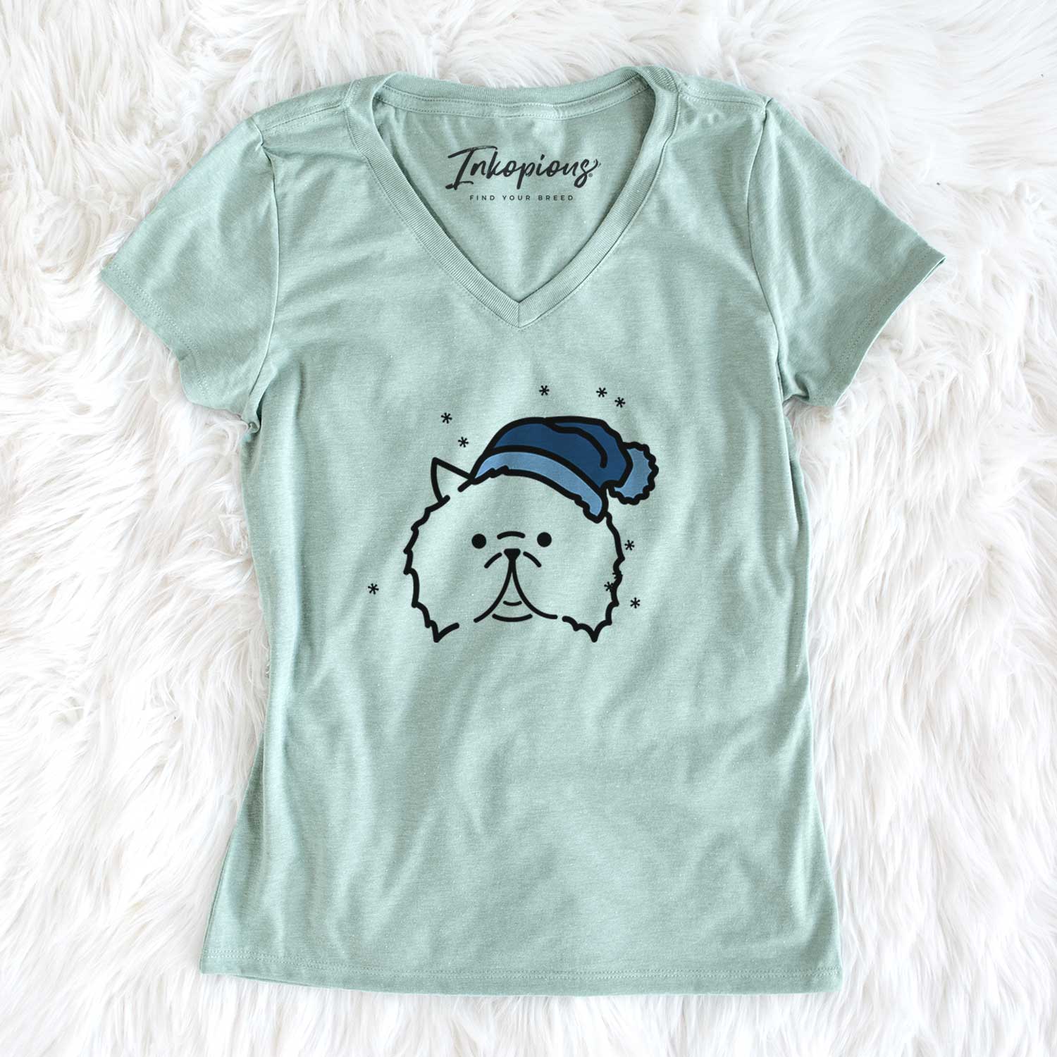 Frosty Persian Cat - Smoosh - Women's V-neck Shirt