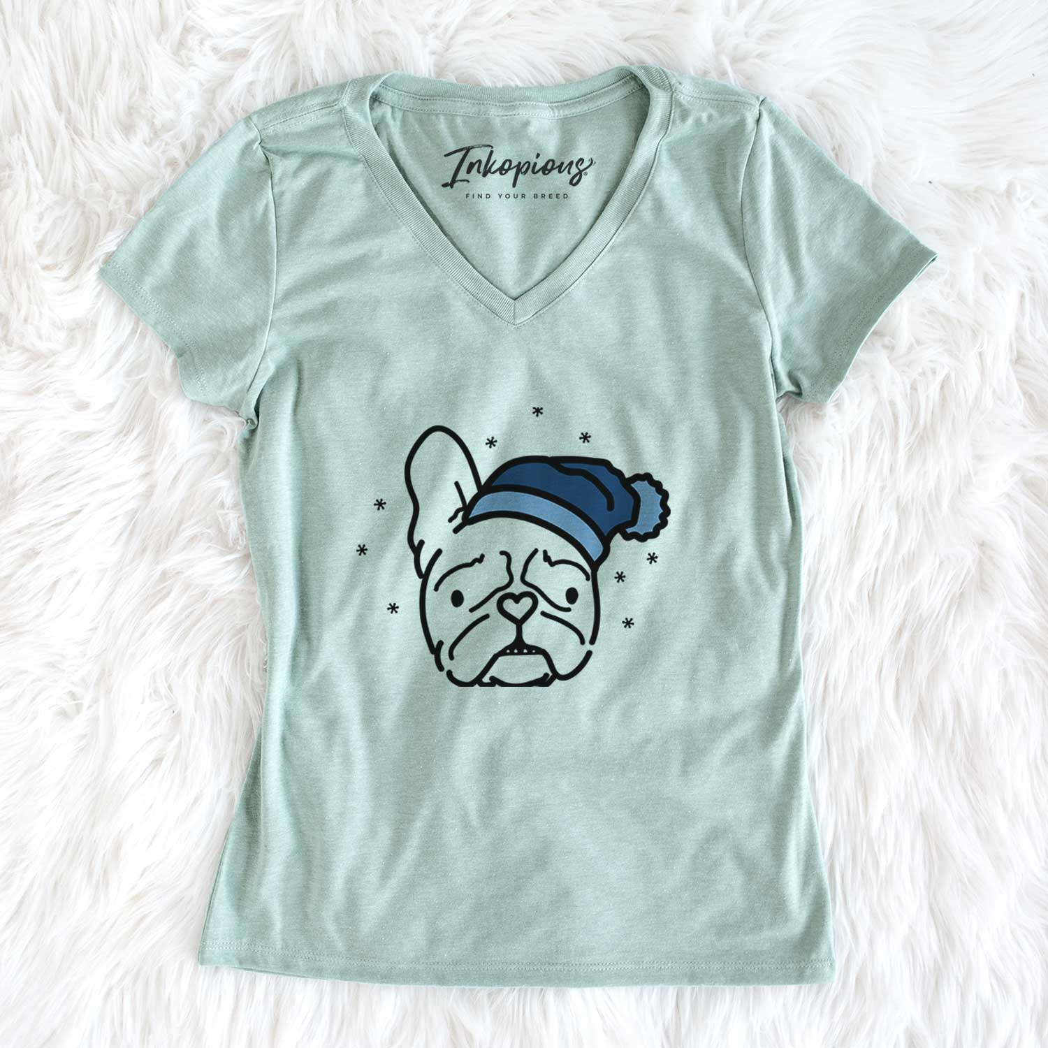 Frosty French Bulldog - Squishy - Women's V-neck Shirt