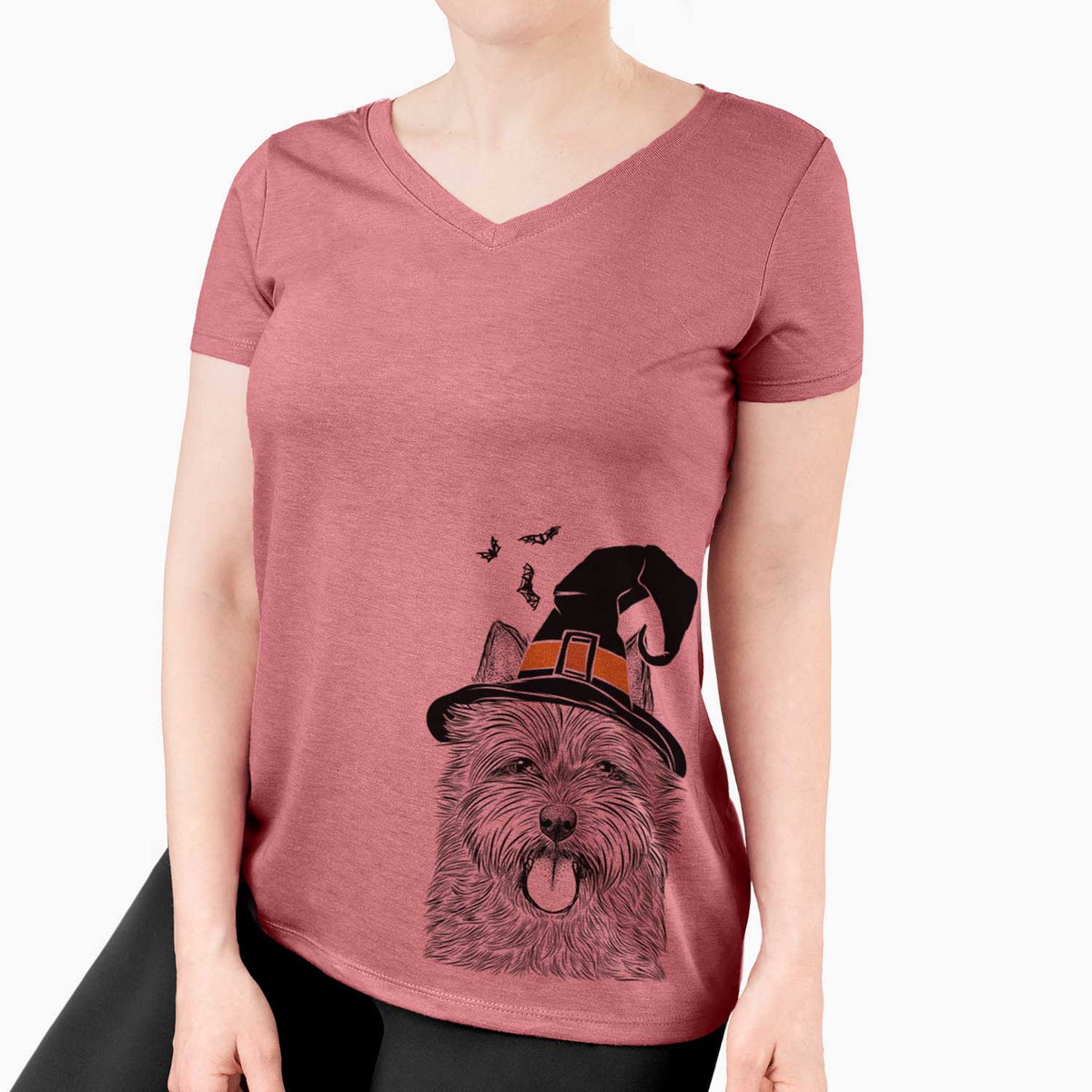 Witch Alfie the Norwich Terrier - Women's V-neck Shirt