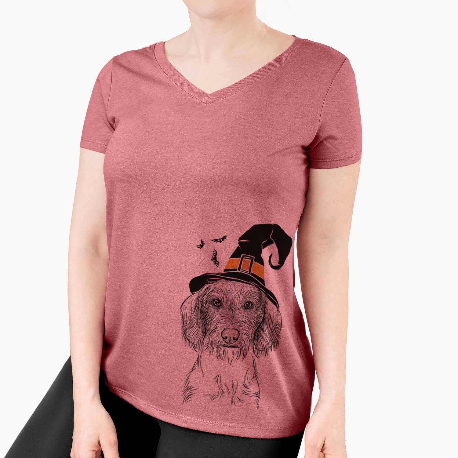 Witch Almond the Wirehaired Dachshund - Women's V-neck Shirt