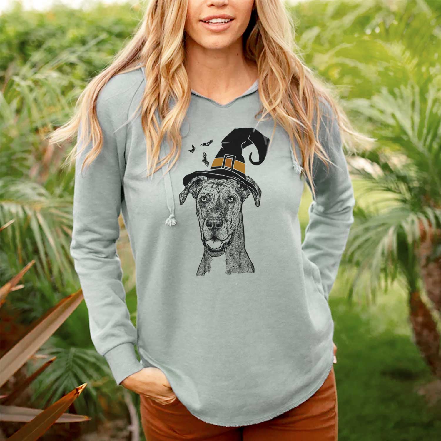 Witch Athena the Merle Great Dane - Cali Wave Hooded Sweatshirt