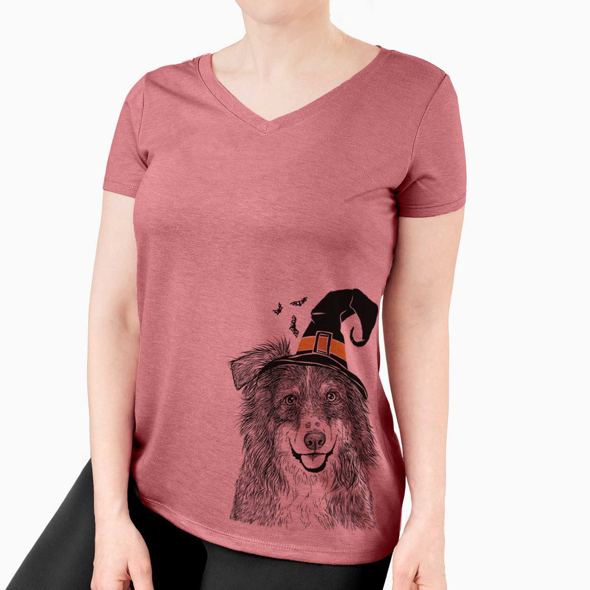Witch Aushe the Australian Shepherd - Women's V-neck Shirt