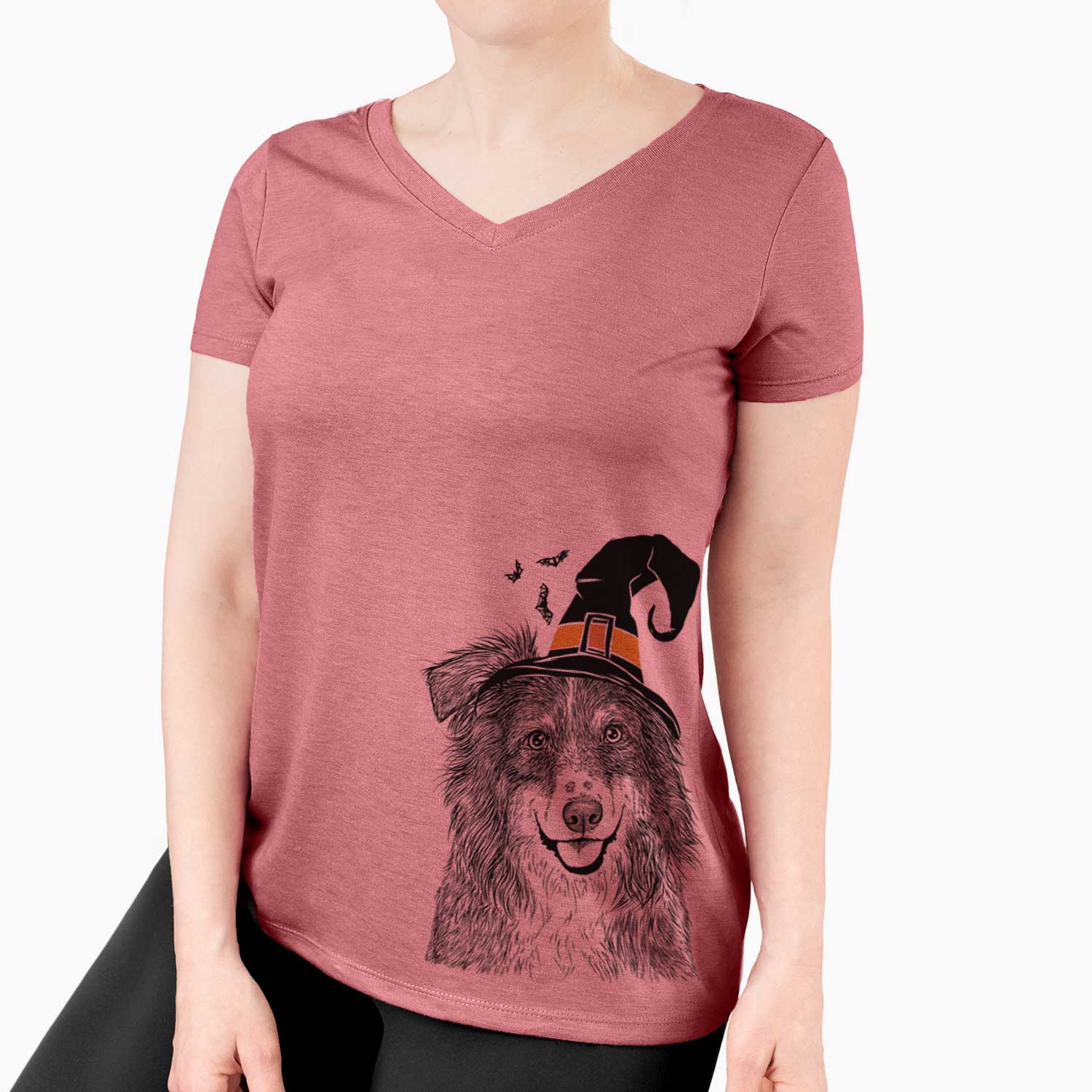 Witch Aushe the Australian Shepherd - Women's V-neck Shirt