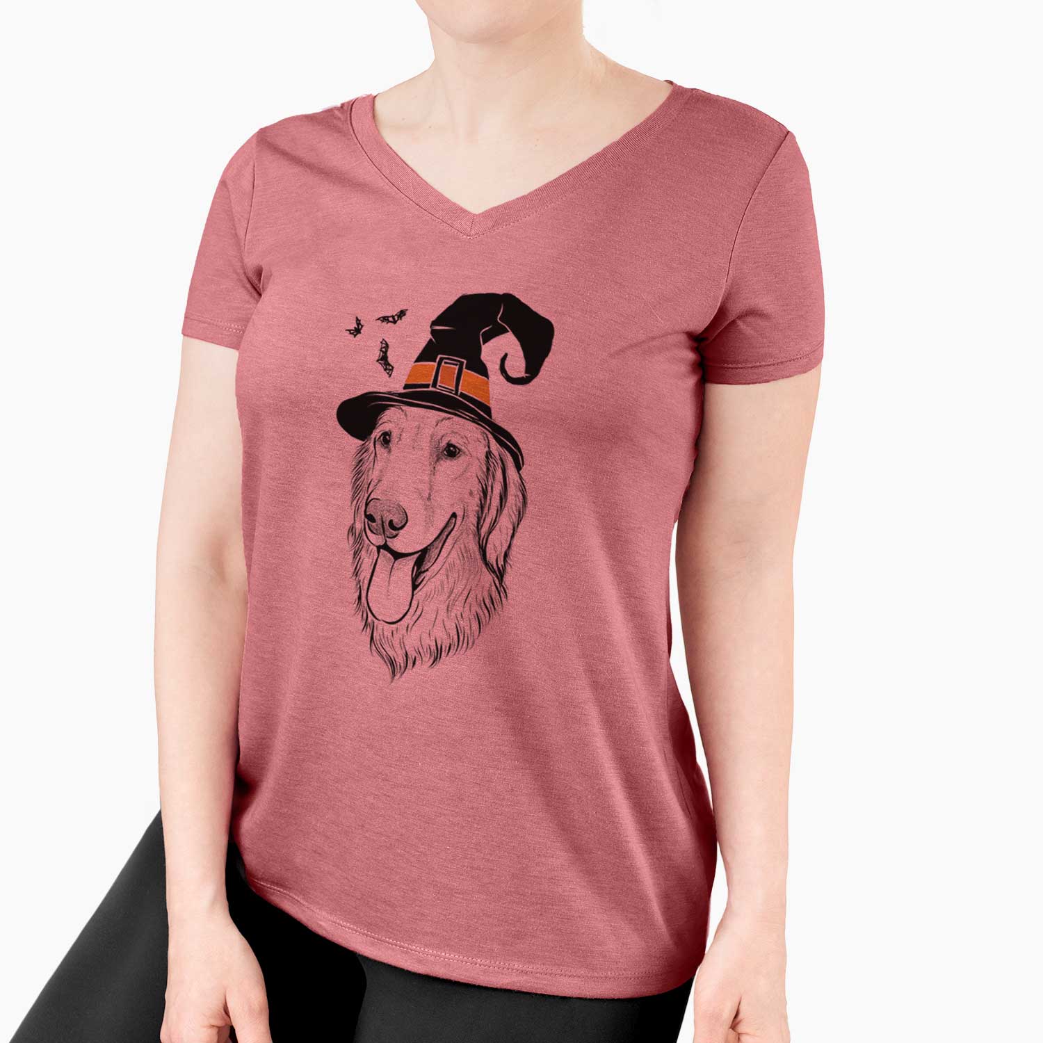 Witch Bailey the Golden Retriever - Women's V-neck Shirt