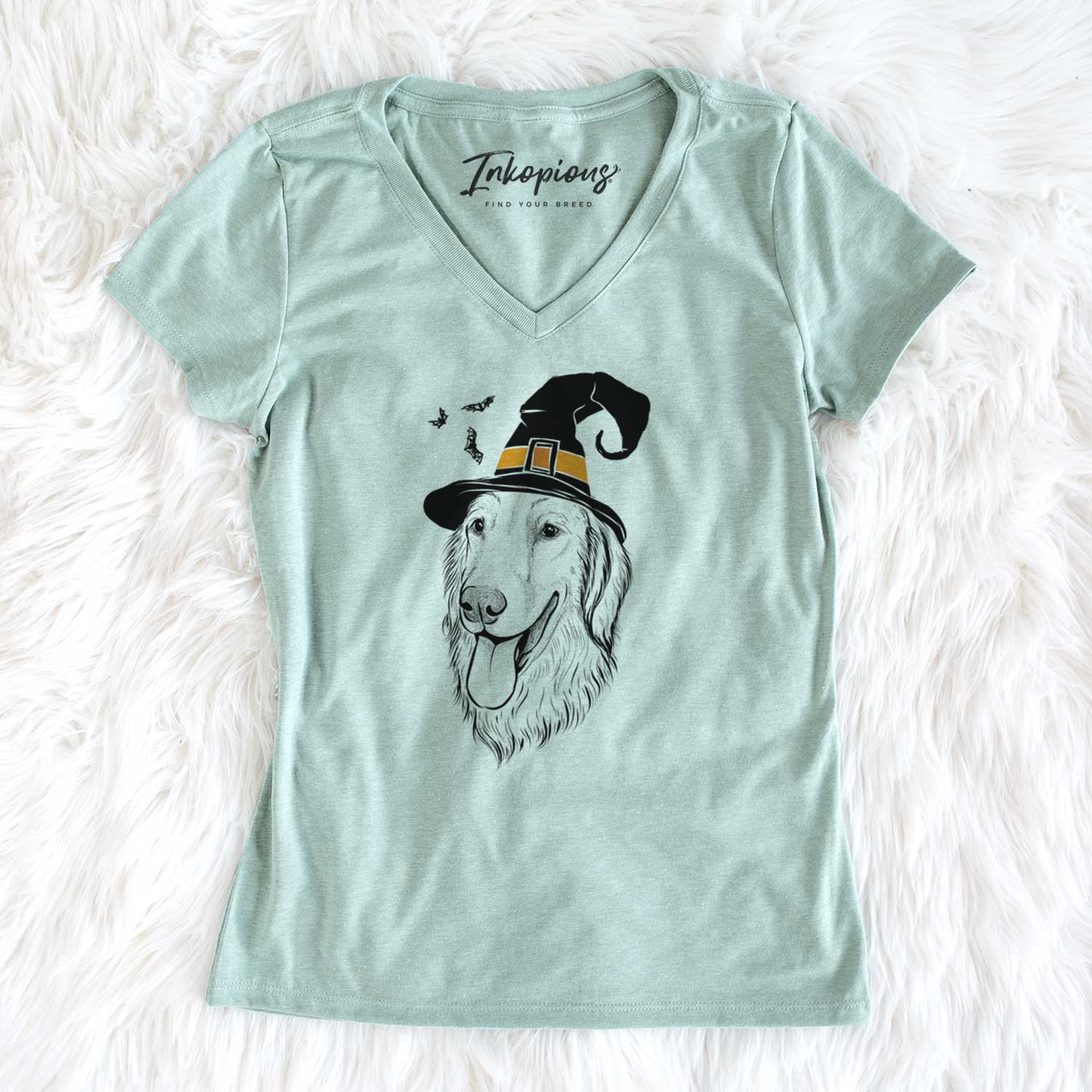 Witch Bailey the Golden Retriever - Women's V-neck Shirt