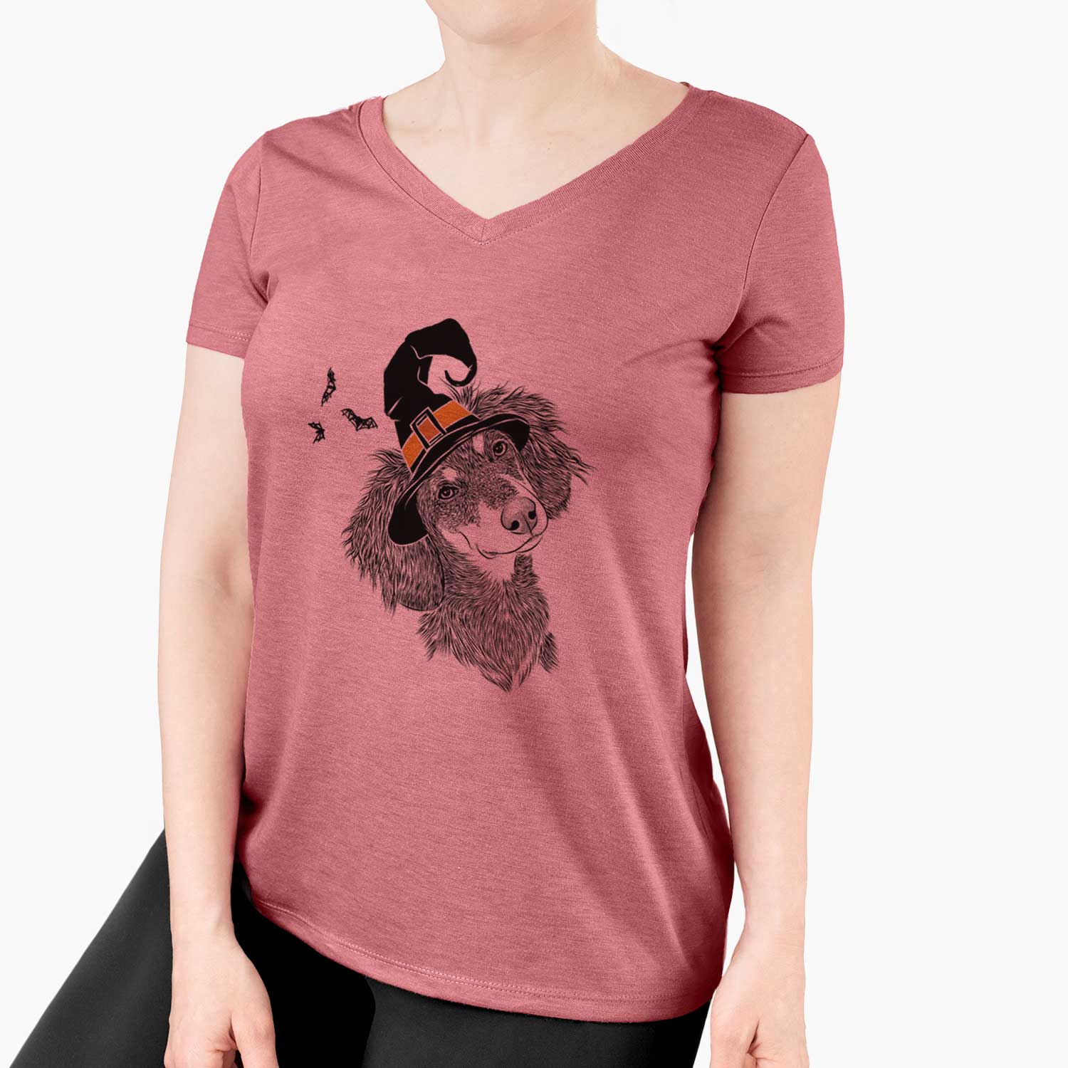 Witch Bailey the Long Haired Dachshund - Women's V-neck Shirt