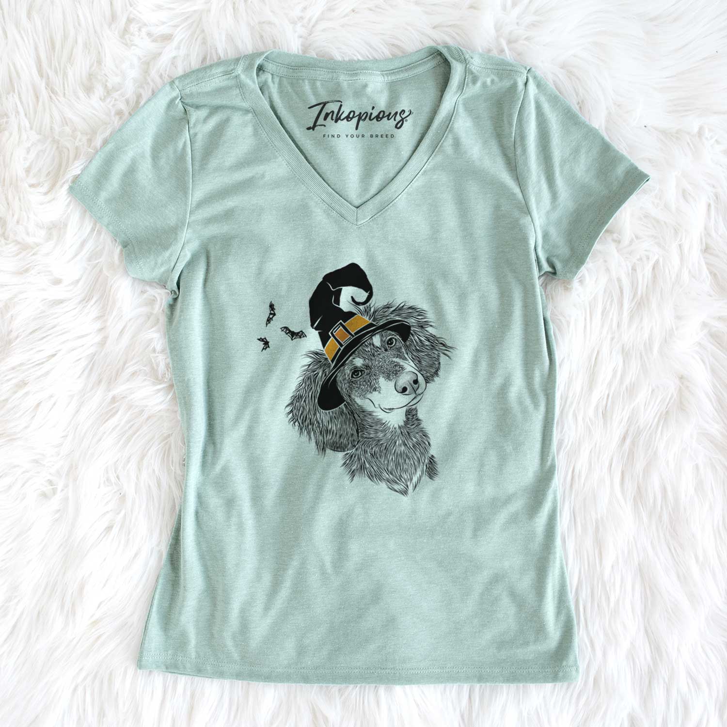 Witch Bailey the Long Haired Dachshund - Women's V-neck Shirt