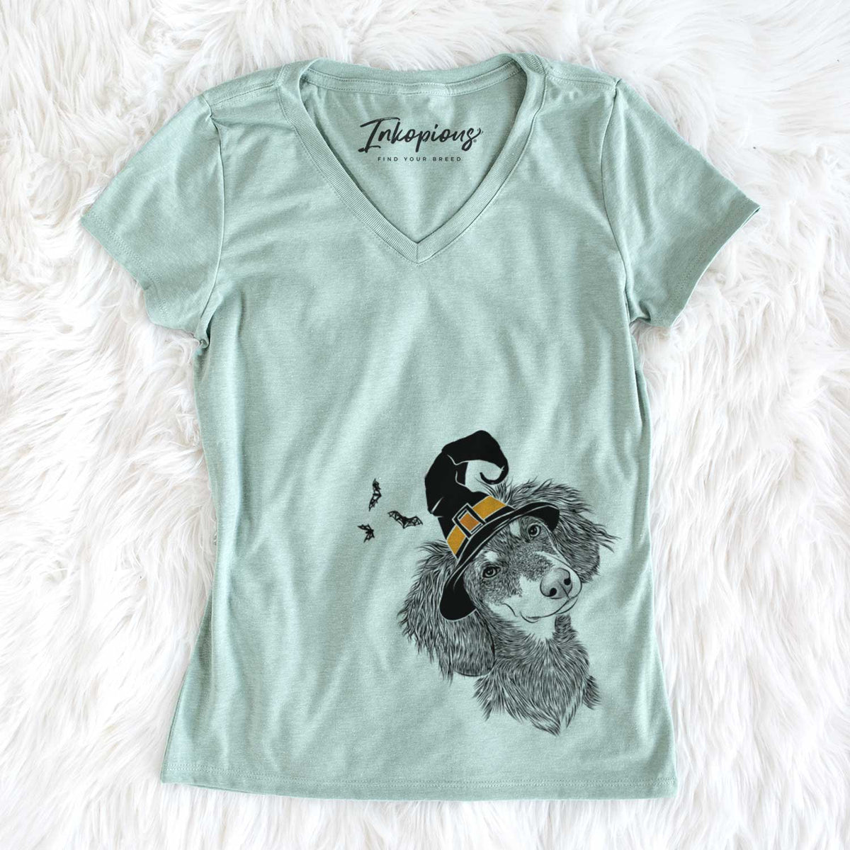 Witch Bailey the Long Haired Dachshund - Women&#39;s V-neck Shirt