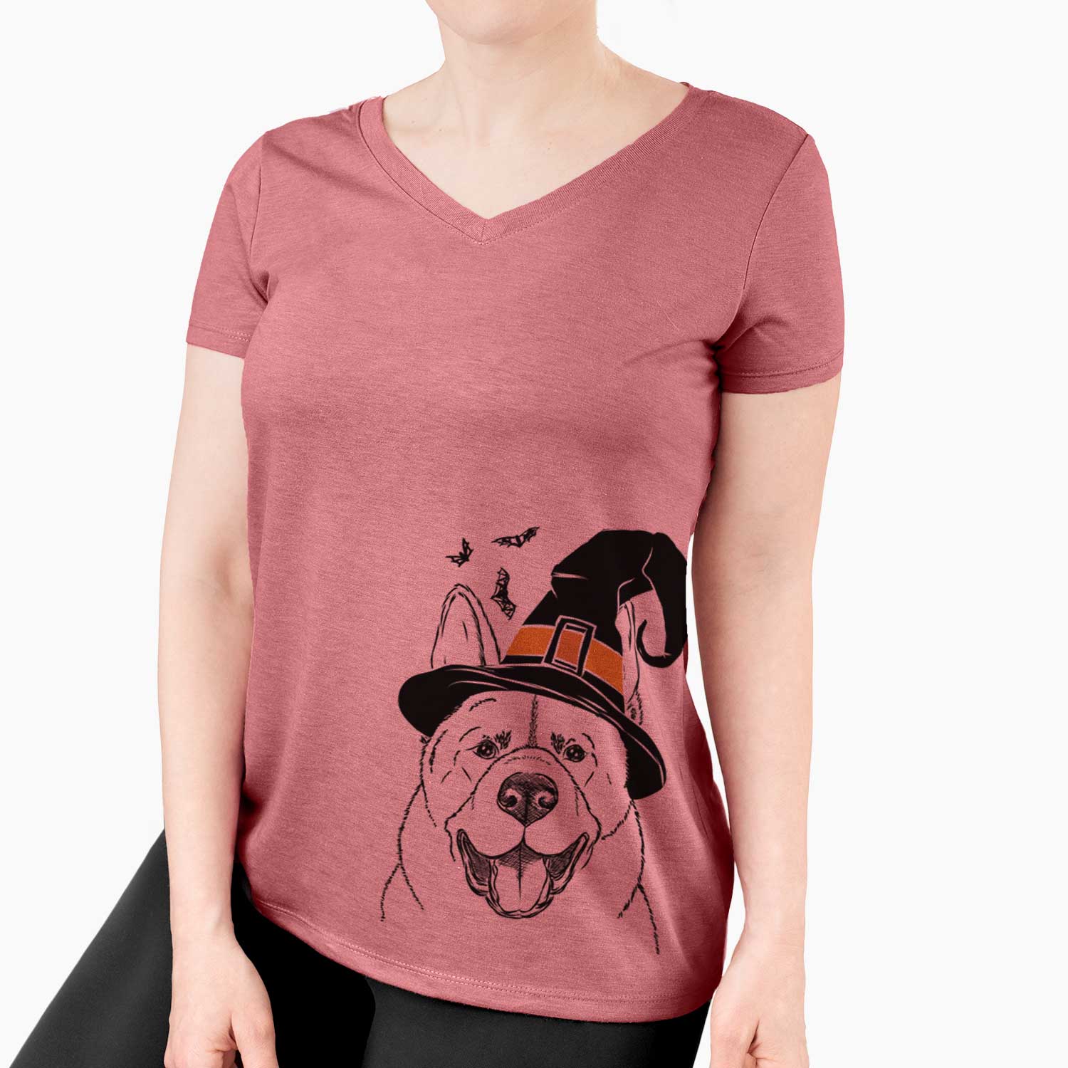 Witch Baku the Akita - Women's V-neck Shirt