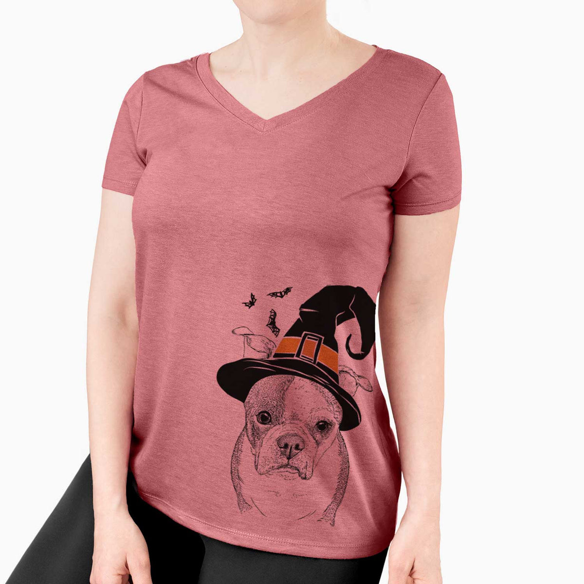Witch Bandit the Boston Terrier - Women's V-neck Shirt