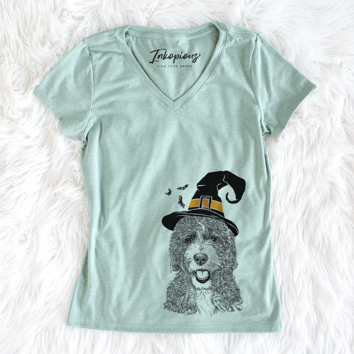 Witch Bash the Bernedoodle - Women&#39;s V-neck Shirt