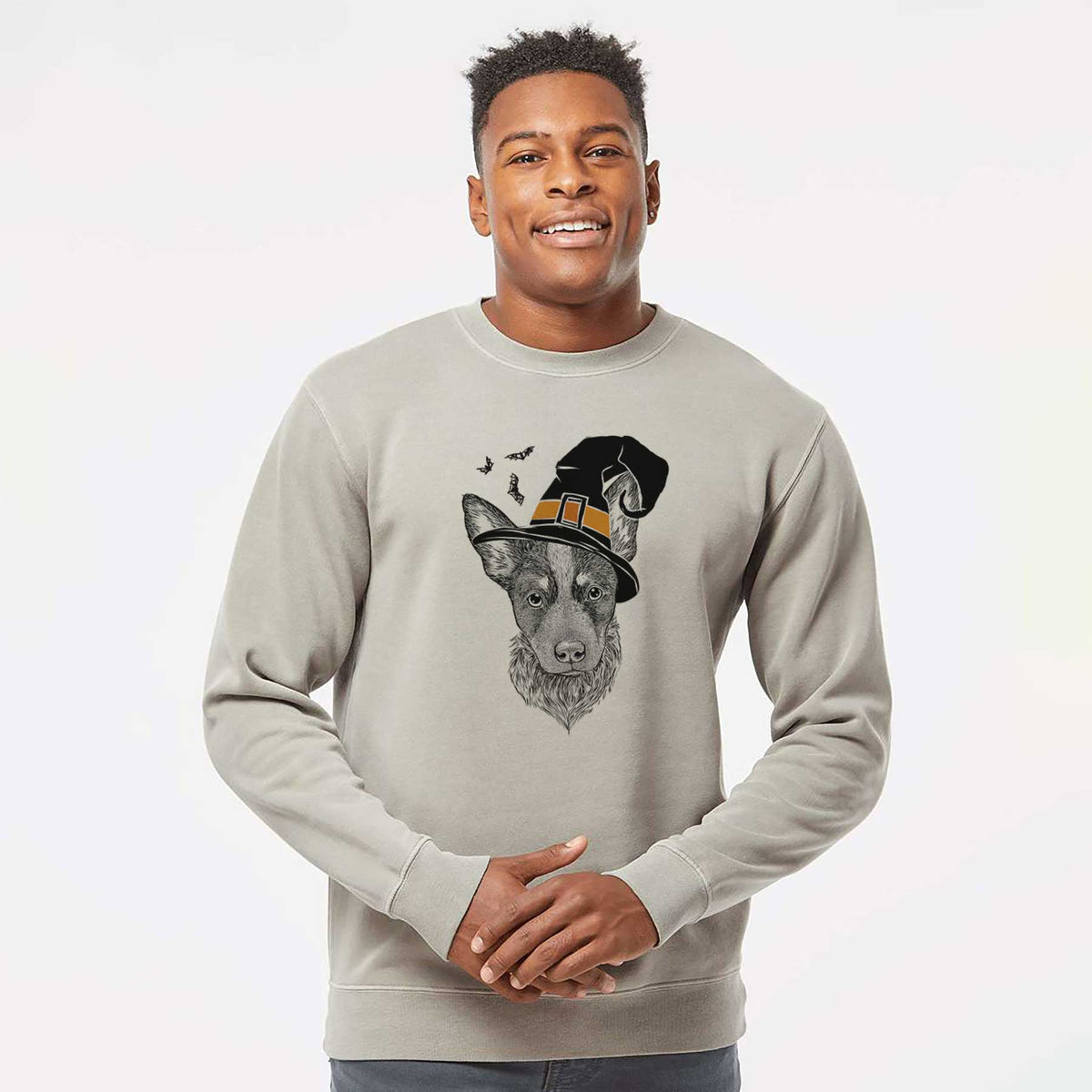 Witch Bella the Blue Heeler Puppy - Unisex Pigment Dyed Crew Sweatshirt