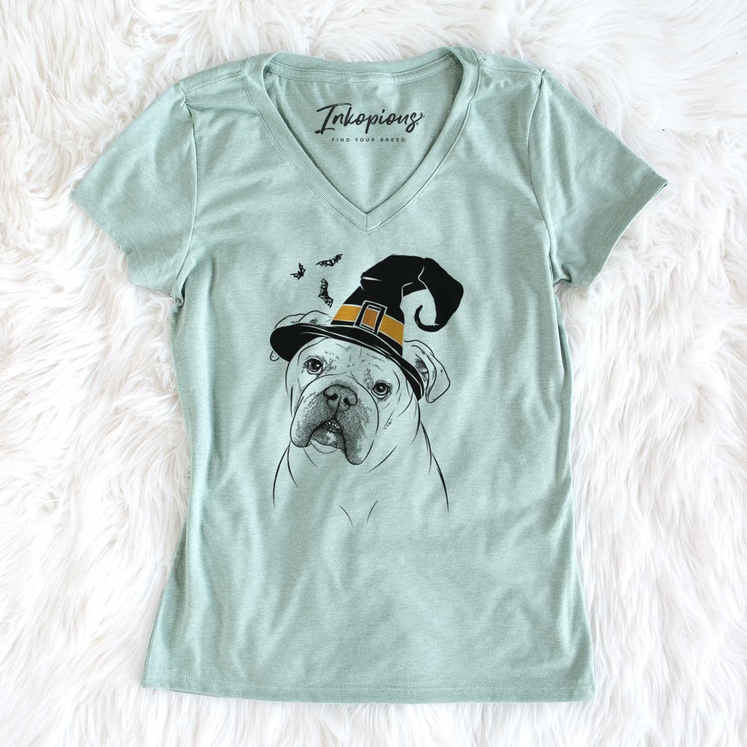 Witch Blossom the English Bulldog - Women's V-neck Shirt