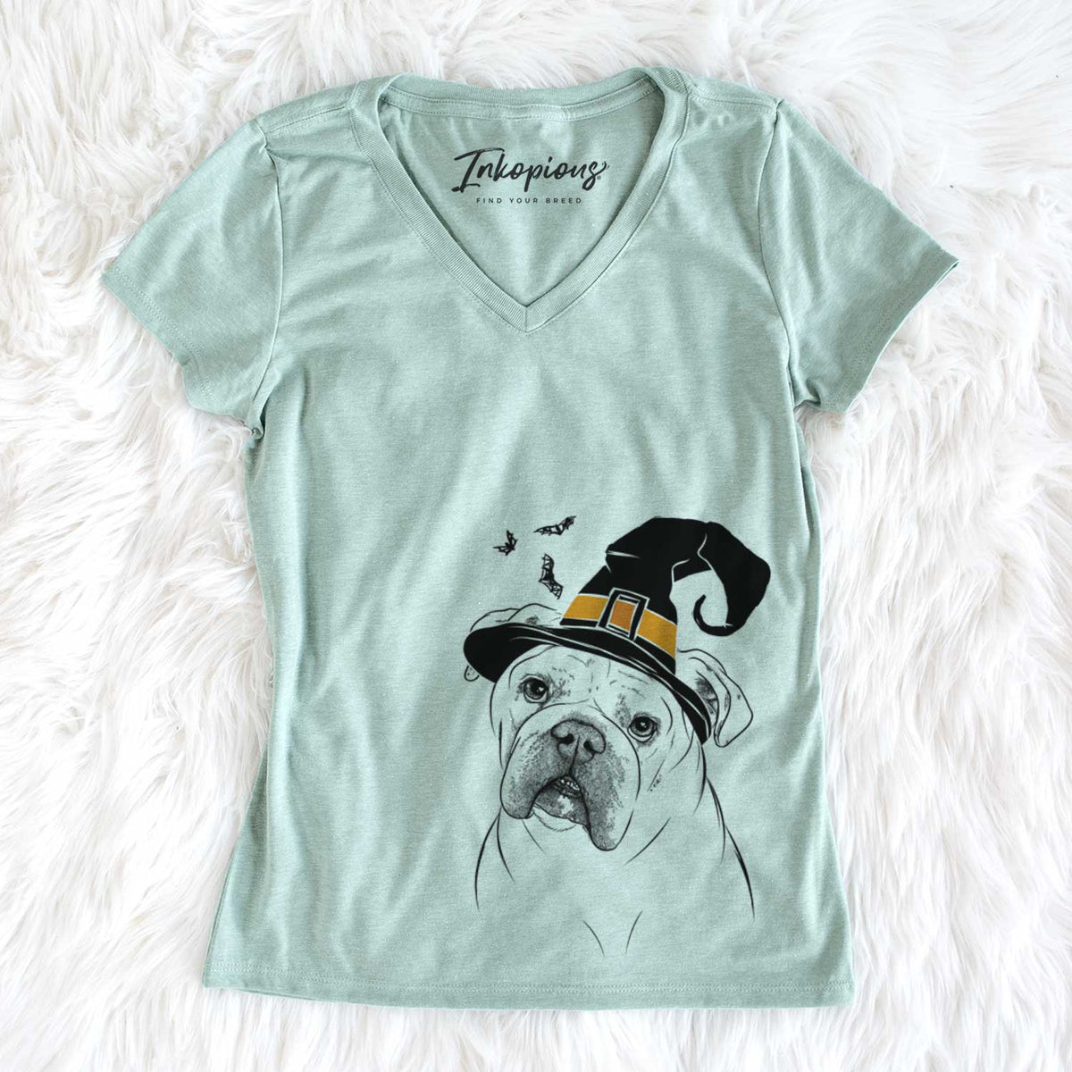 Witch Blossom the English Bulldog - Women&#39;s V-neck Shirt