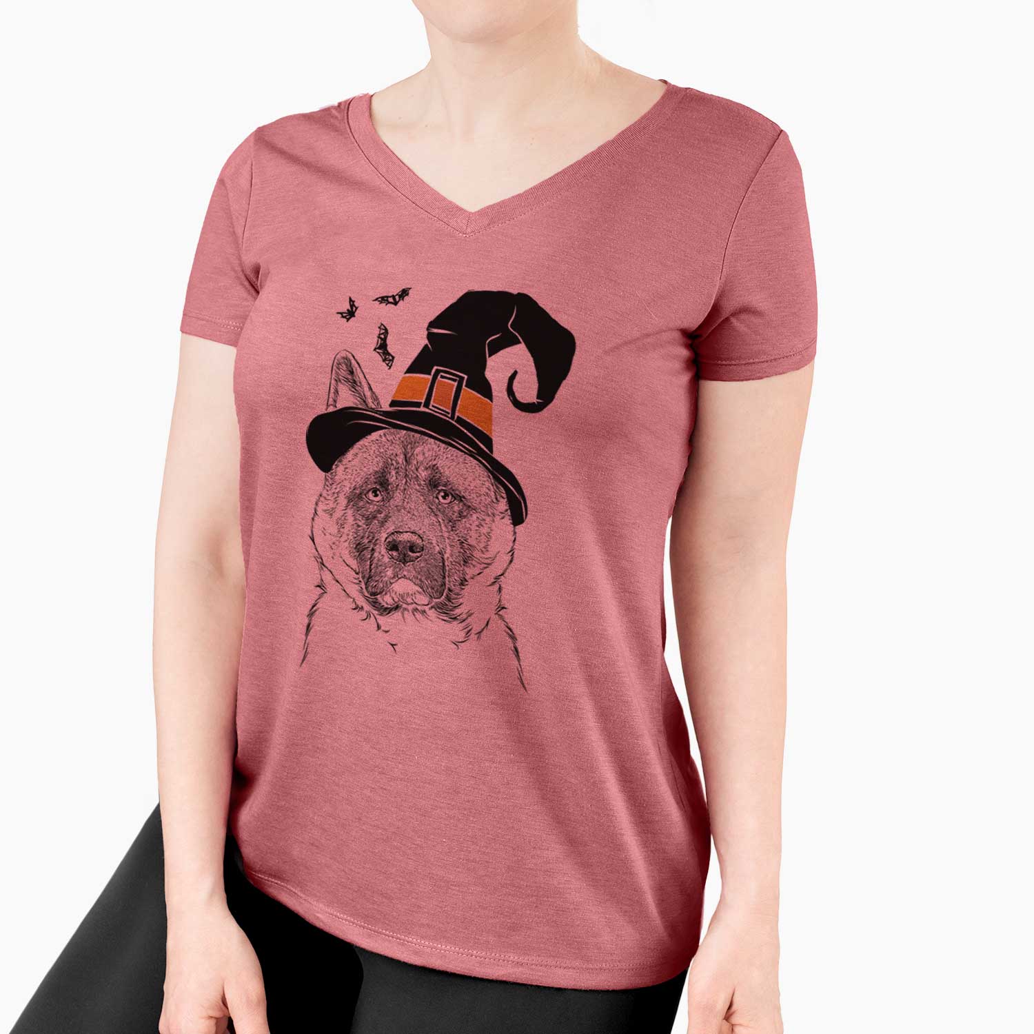Witch Bo the American Akita - Women's V-neck Shirt