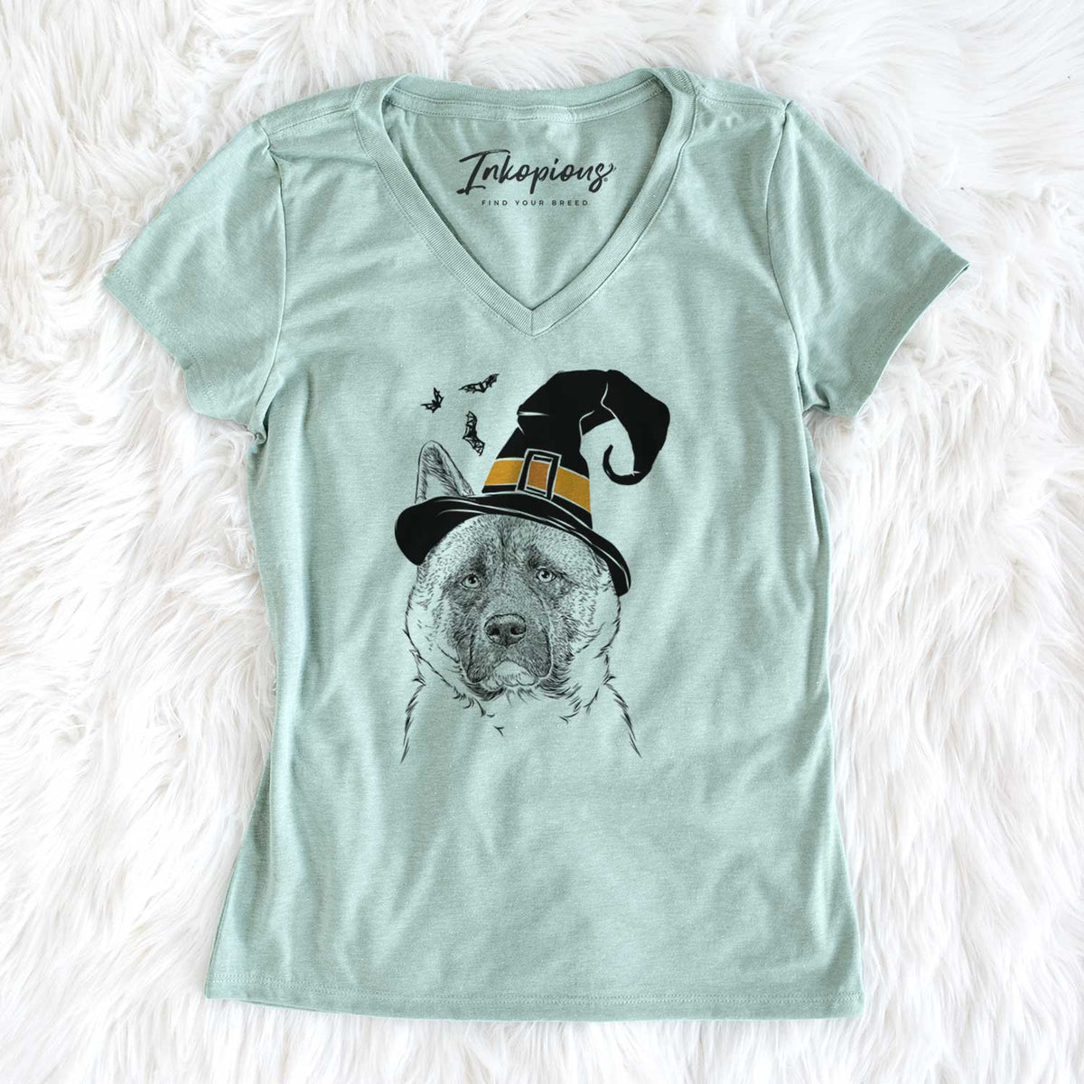 Witch Bo the American Akita - Women's V-neck Shirt