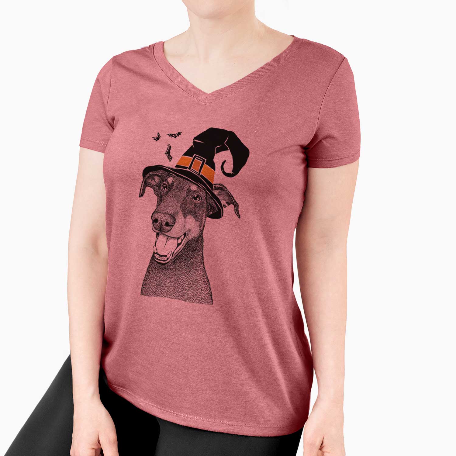 Witch Bunnie the Doberman Pinscher - Women's V-neck Shirt