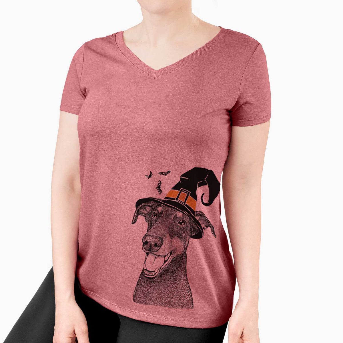 Witch Bunnie the Doberman Pinscher - Women's V-neck Shirt