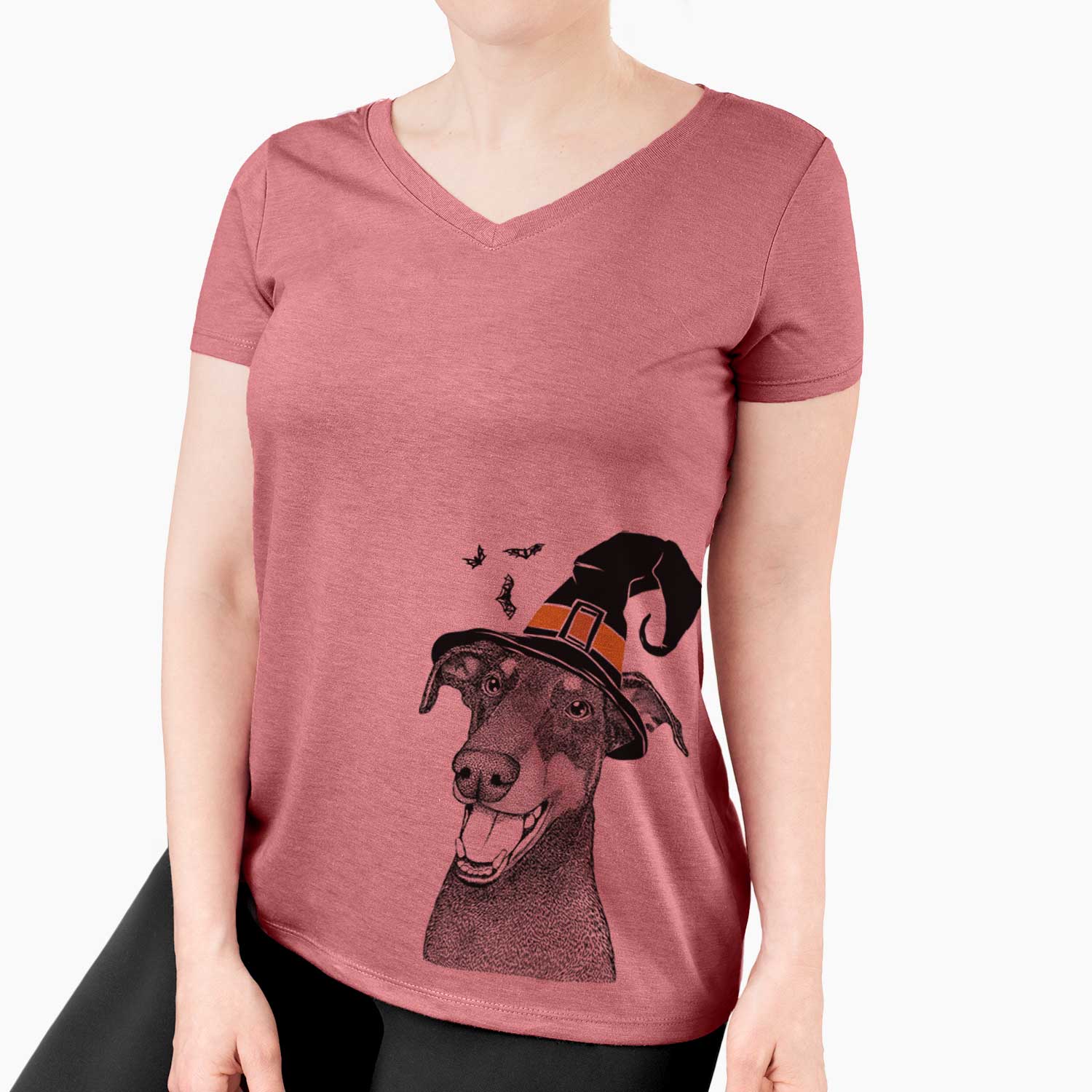 Witch Bunnie the Doberman Pinscher - Women's V-neck Shirt