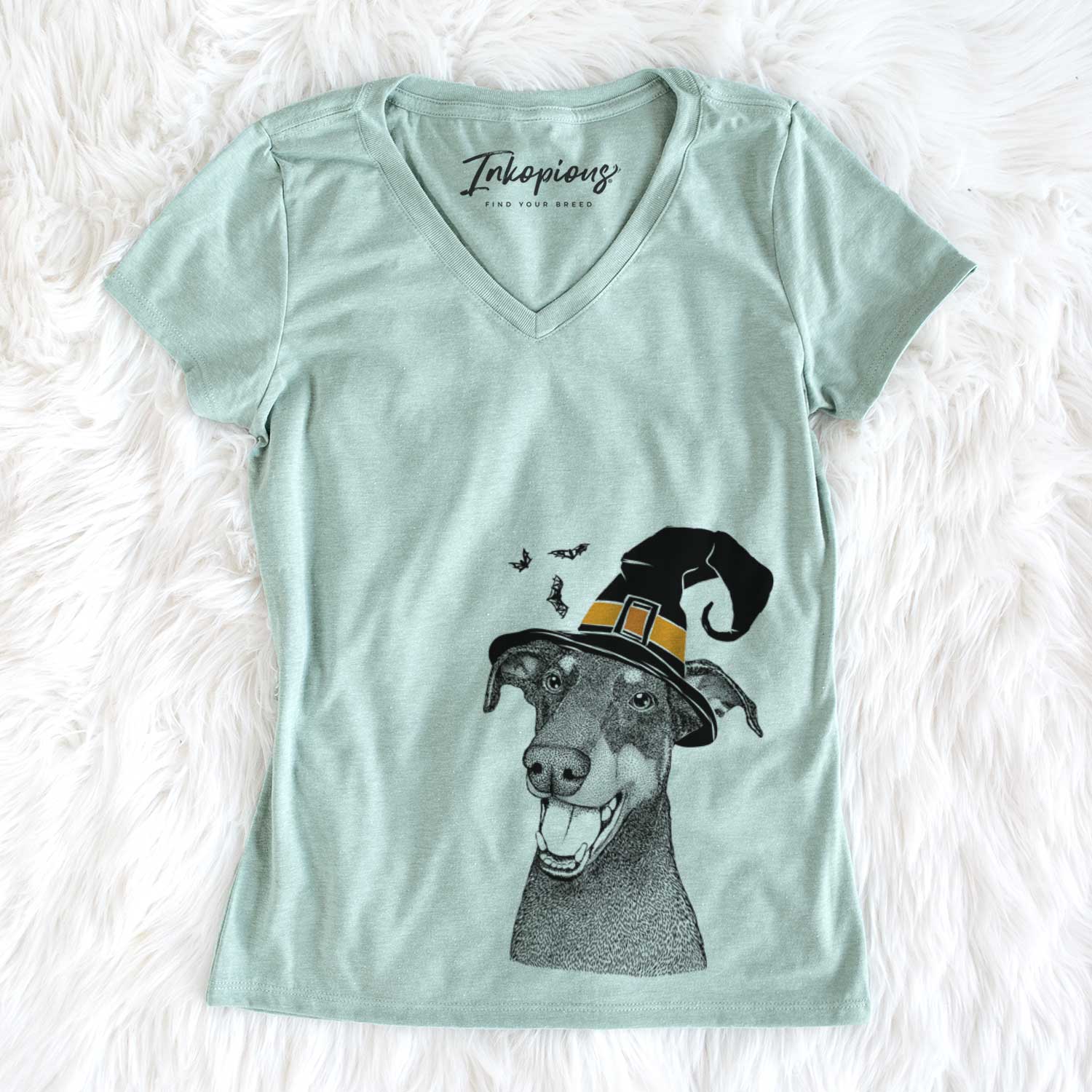 Witch Bunnie the Doberman Pinscher - Women's V-neck Shirt