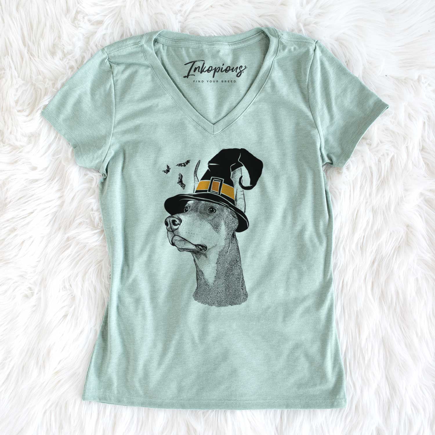 Witch Cenza the Doberman Pinscher - Women's V-neck Shirt