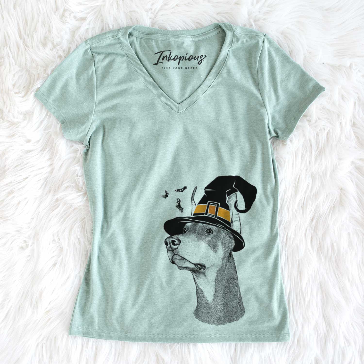 Witch Cenza the Doberman Pinscher - Women's V-neck Shirt