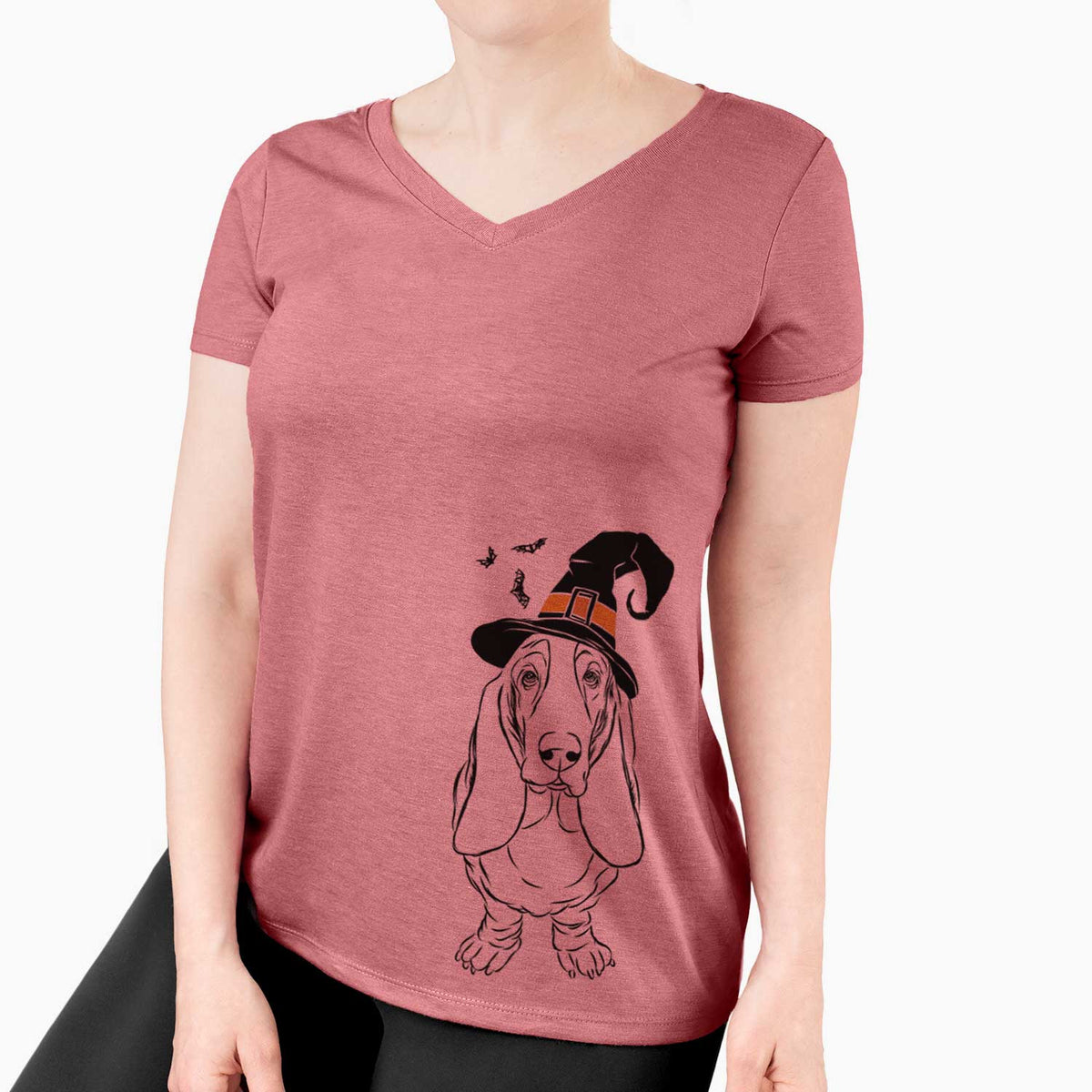 Witch Charlie the Basset Hound - Women's V-neck Shirt