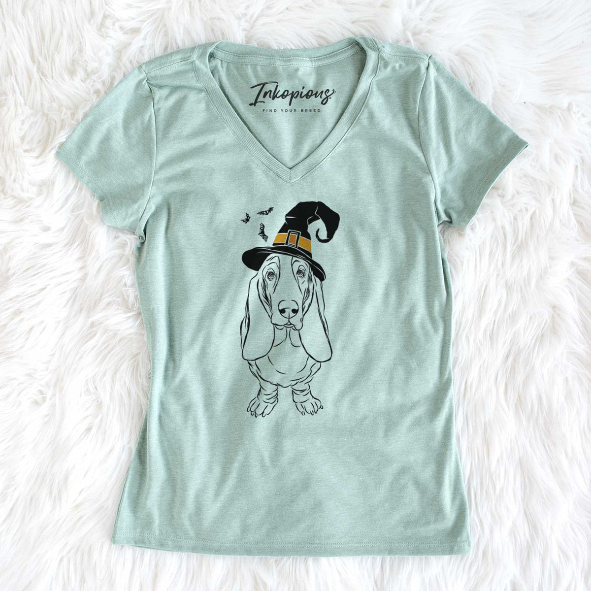 Witch Charlie the Basset Hound - Women's V-neck Shirt