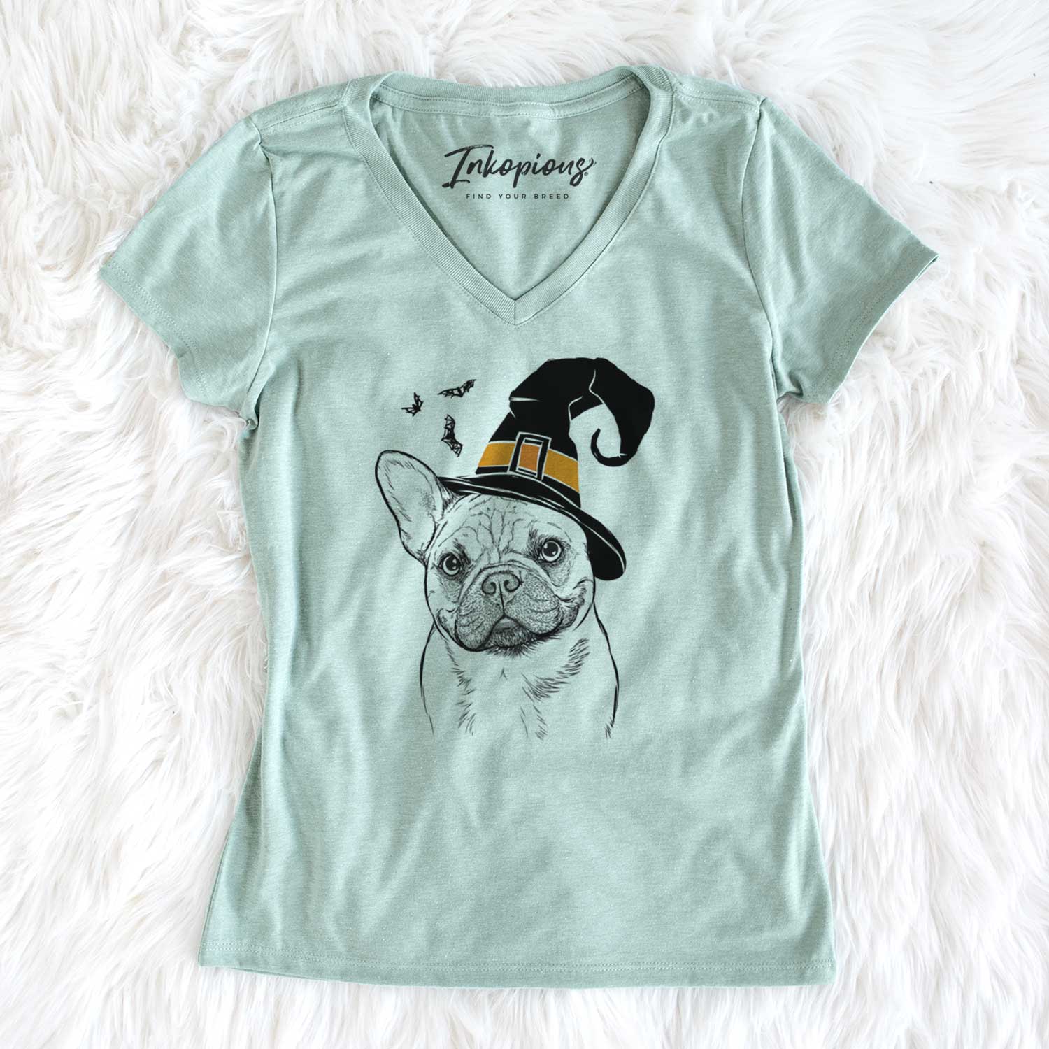 Witch Chew Chew the French Bulldog - Women's V-neck Shirt