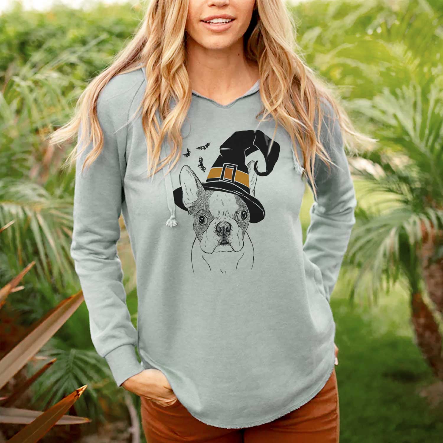 Witch Chocolate Chip the Boston Terrier - Cali Wave Hooded Sweatshirt