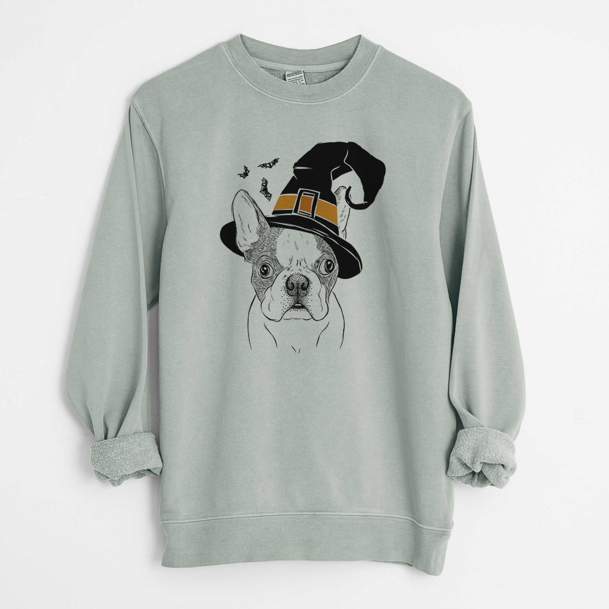 Witch Chocolate Chip the Boston Terrier - Unisex Pigment Dyed Crew Sweatshirt