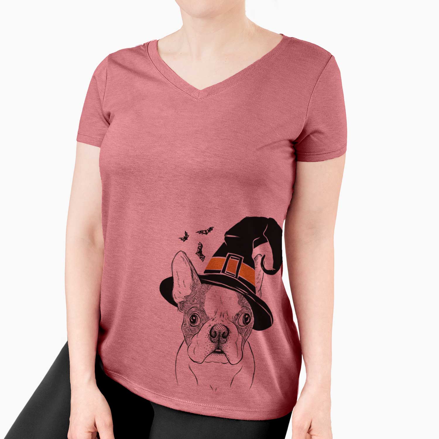 Witch Chocolate Chip the Boston Terrier - Women's V-neck Shirt