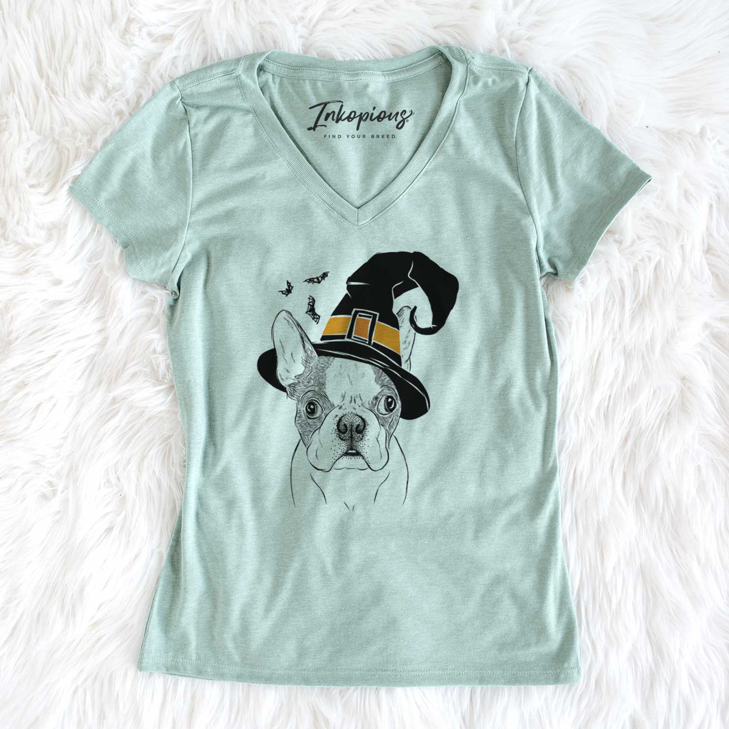 Witch Chocolate Chip the Boston Terrier - Women's V-neck Shirt