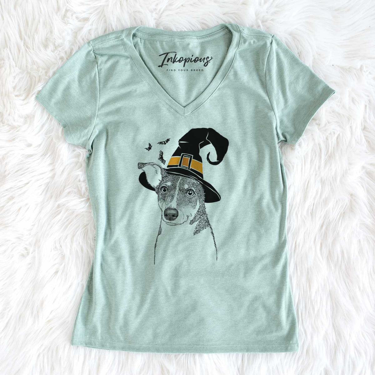 Witch Cleo the Terrier Mix - Women's V-neck Shirt